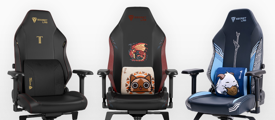 lumbar pillows on gaming chairs, secretlab lumbar pillow pro, secretlab league of legends, secretlab monster hunter