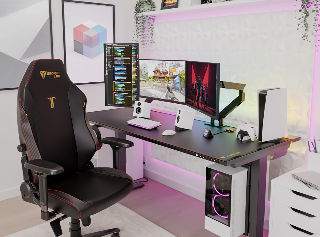 Secretlab MAGNUS Pro Sit-To-Stand Metal Desk With Magnetic Ecosystem Gaming Setup with Secretlab MAGNUS Monitor Arms