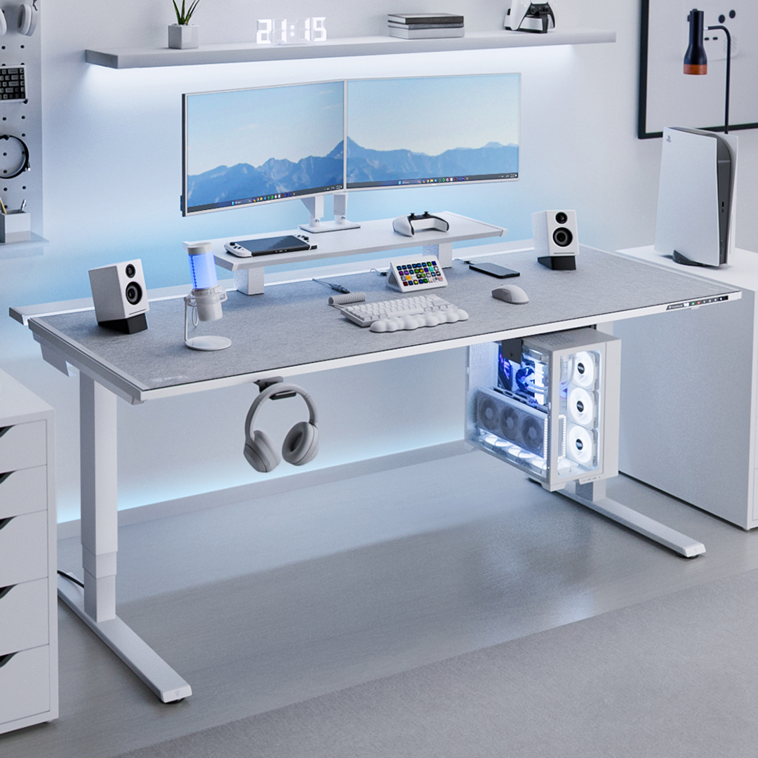 Modern interior home office featuring the Secretlab MAGNUS Pro Pure White standing desk